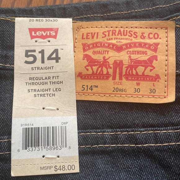 NWT Levi’s Dark Jean 514 Boy’s 20 Reg. 30x30 - Picture 3 of 6